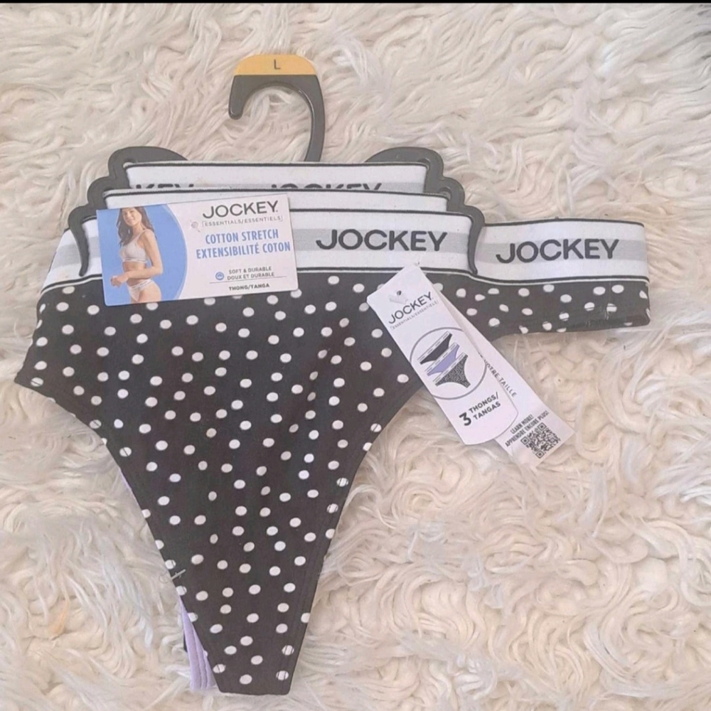 Brand New 3 Pairs Jockey Black and White Polka Dot Thong Set